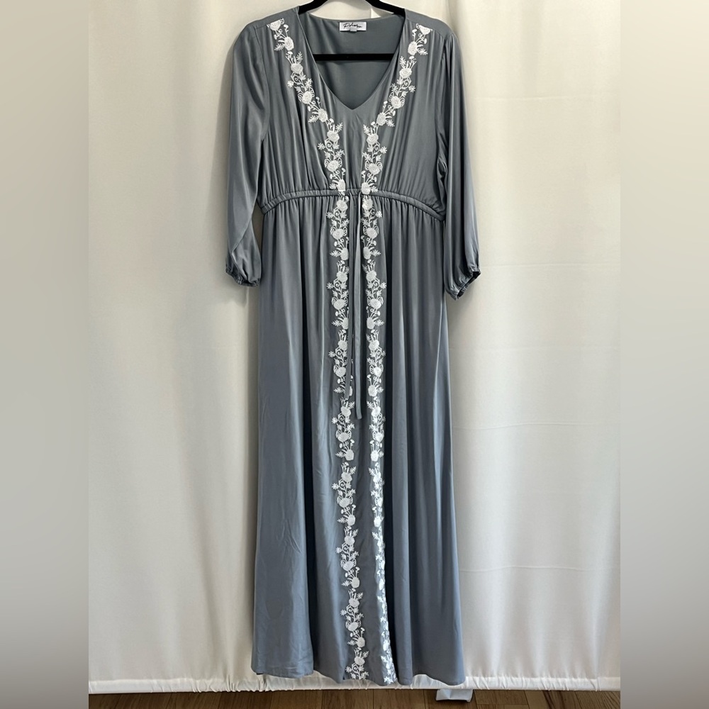 Embroidered Maxi Dress | Smoky Blue